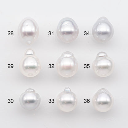9-10mm White South Sea Pearl Drop Shape, Loose Undrilled Natural Color, SKU # 2936TH
