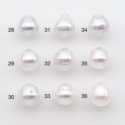 9-10mm White South Sea Pearl Drop Shape, Loose Undrilled Natural Color, SKU # 2937TH