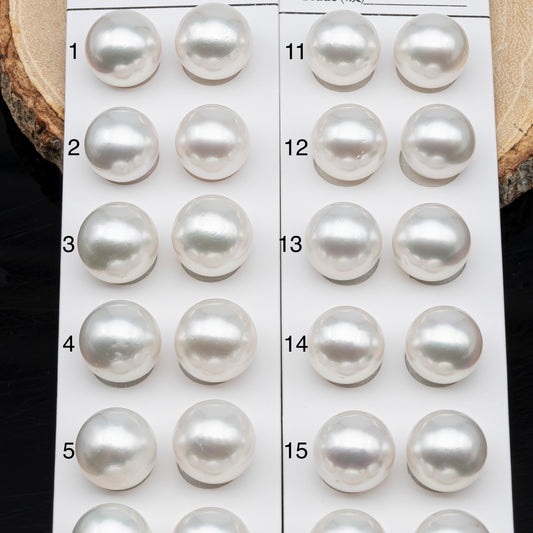 12-13mm Matched Pair White South Sea Pearl, Round undrilled with High Luster and Minor Blemishes for Jewelry Making, SKU # 2943TH