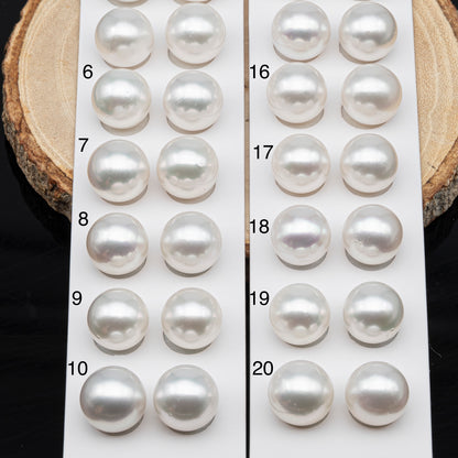 12-13mm Matched Pair White South Sea Pearl, Round undrilled with High Luster and Minor Blemishes for Jewelry Making, SKU # 2943TH