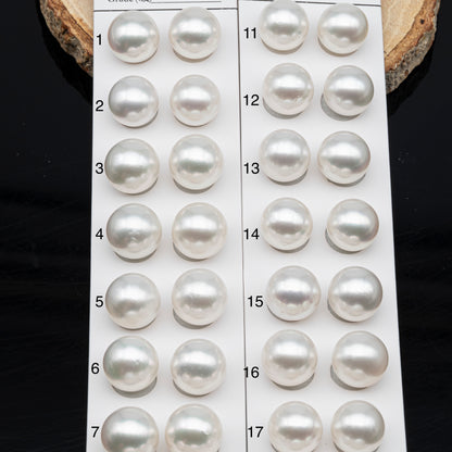 12-13mm Matched Pair White South Sea Pearl, Round undrilled with High Luster and Minor Blemishes for Jewelry Making, SKU # 2943TH