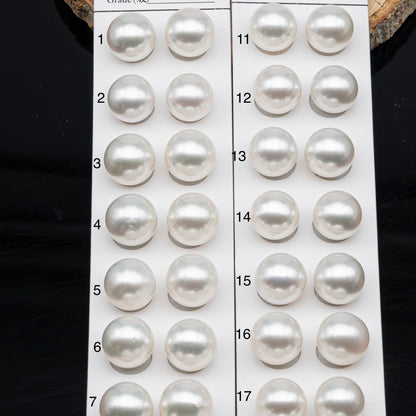 12-13mm Matched Pair White South Sea Pearl, Round undrilled with High Luster and Minor Blemishes for Jewelry Making, SKU # 2943TH