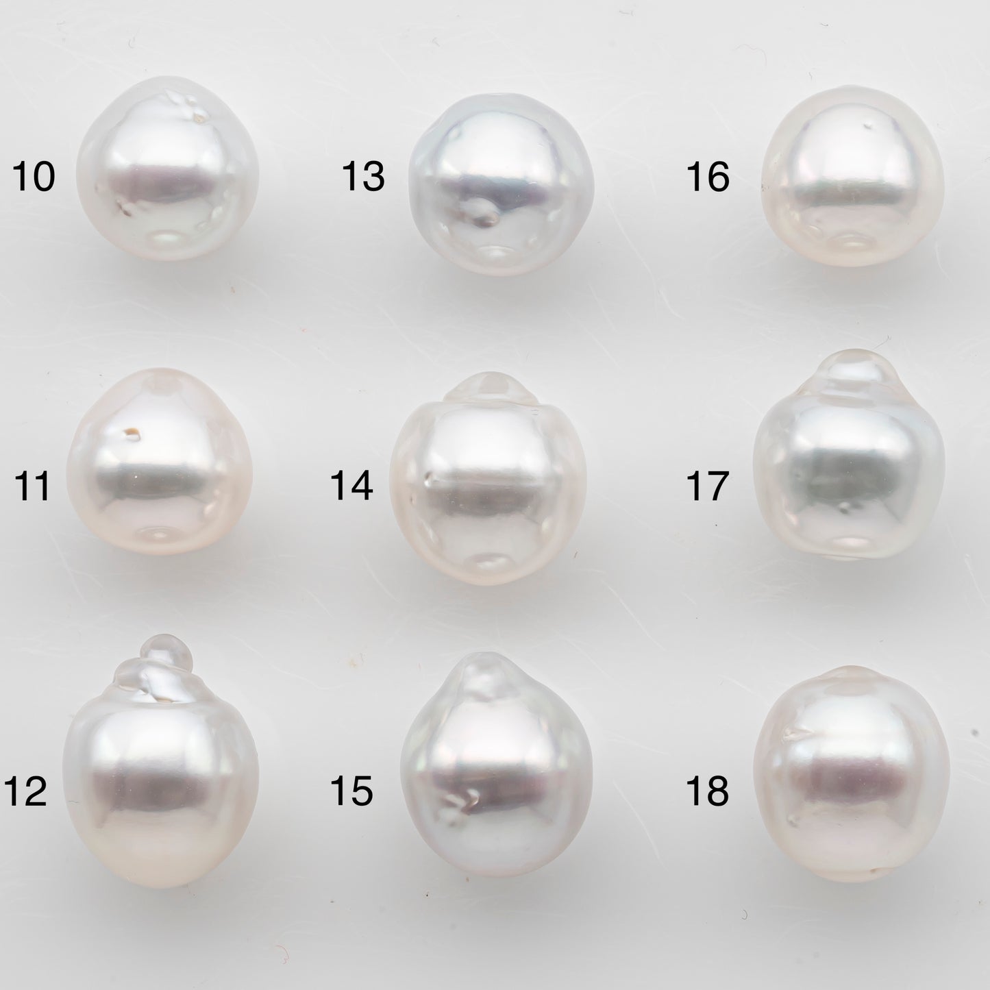 10-11mm White South Sea Pearl Drop Shape with High Luster, Loose Undrilled Natural Color, SKU # 3091WS