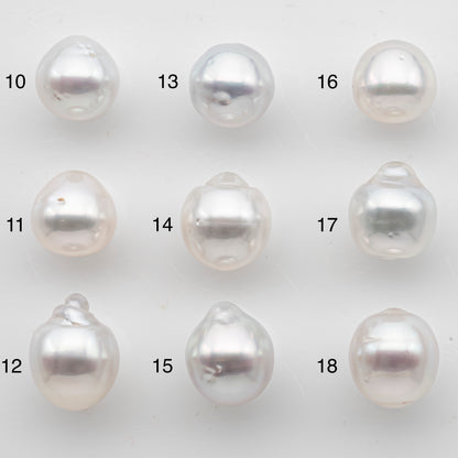 10-11mm White South Sea Pearl Drop Shape with High Luster, Loose Undrilled Natural Color, SKU # 3091WS