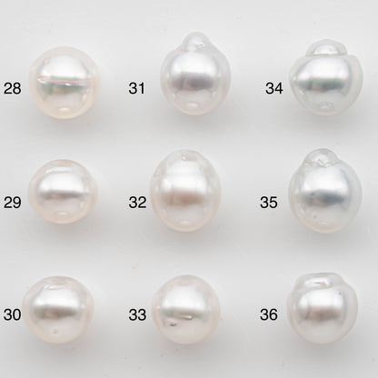 10-11mm White South Sea Pearl Drop Shape with High Luster, Loose Undrilled Natural Color, SKU # 3091WS