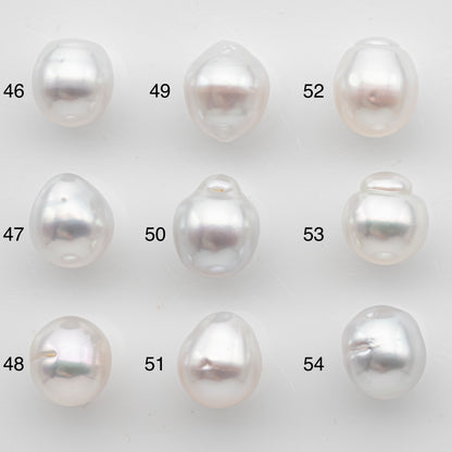 10-11mm White South Sea Pearl Drop Shape with High Luster, Loose Undrilled Natural Color, SKU # 3091WS
