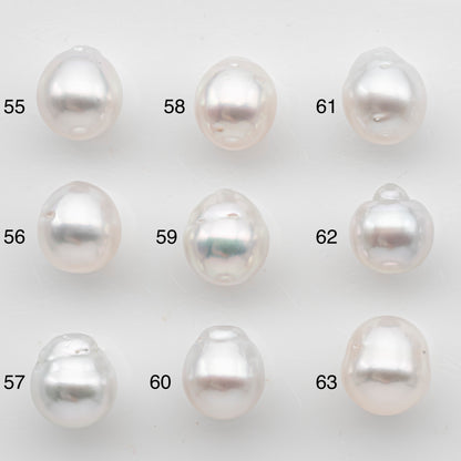 10-11mm White South Sea Pearl Drop Shape with High Luster, Loose Undrilled Natural Color, SKU # 3091WS