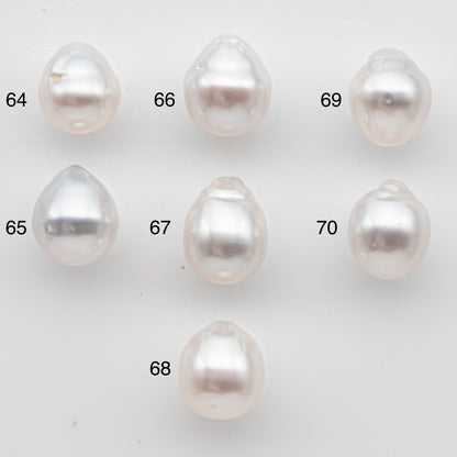 10-11mm White South Sea Pearl Drop Shape with High Luster, Loose Undrilled Natural Color, SKU # 3091WS