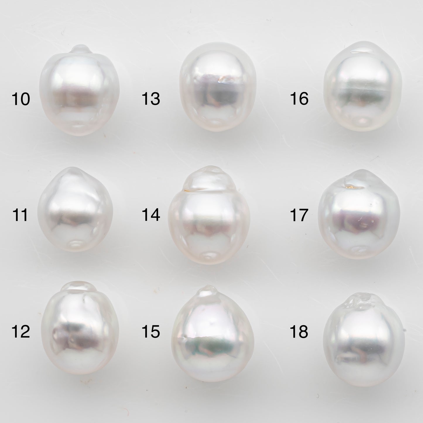 10-11mm White South Sea Pearl Drop Shape with High Luster, Loose Undrilled Natural Color, SKU # 3092WS