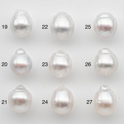 10-11mm White South Sea Pearl Drop Shape with High Luster, Loose Undrilled Natural Color, SKU # 3092WS