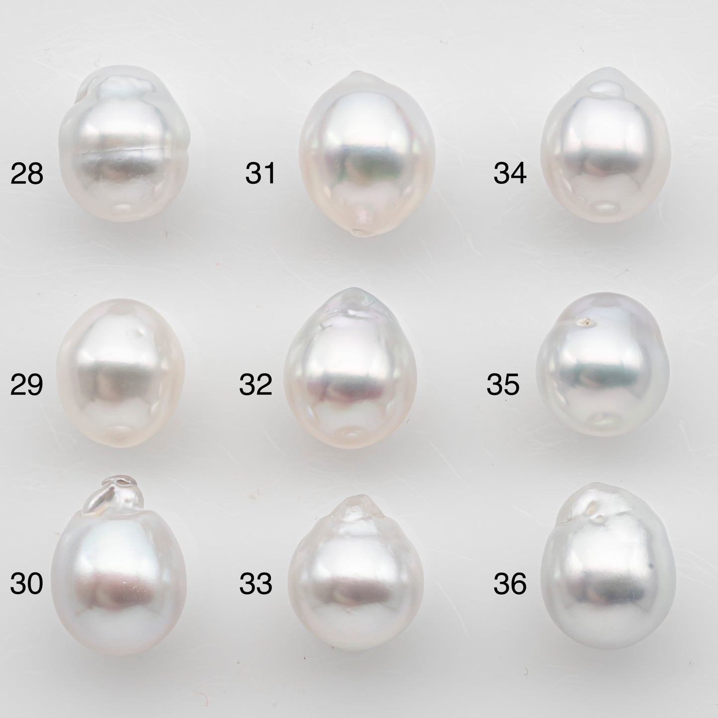 10-11mm White South Sea Pearl Drop Shape with High Luster, Loose Undrilled Natural Color, SKU # 3092WS