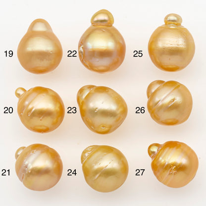 13-14mm South Sea Pearl in Natural Gold Color, Loose Drop Shape, Undrilled for Jewelry Making, SKU # 3097GS