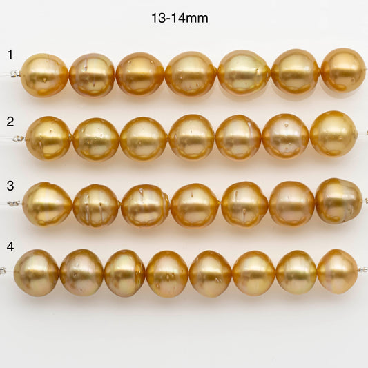 13-14mm Golden South Sea Pearls, Natural Gold or Champagne Color, For Jewelry Making Necklace and Bracelet, Large Size, SKU# 2345GS