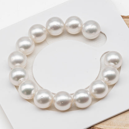 12-13mm White South Sea Pearl Round with Minor Blemishes, Natural Color Pearls for Jewelry Making, 7-8 Inch  (No Hole), SKU # 3220WS
