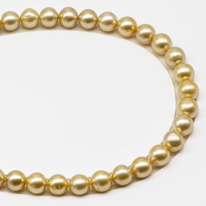11-12mm Golden South Sea Pearl Near Round with Minor Blemishes, Natural Color Pearls for Jewelry Making, Full Strand, SKU # 3221GS