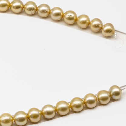 11-12mm Golden South Sea Pearl Near Round with Minor Blemishes, Natural Color Pearls for Jewelry Making, Full Strand, SKU # 3221GS