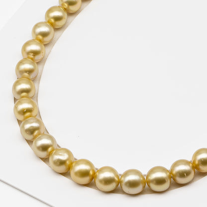 11-12mm Golden South Sea Pearl Near Round with Minor Blemishes, Natural Color Pearls for Jewelry Making, Full Strand, SKU # 3221GS