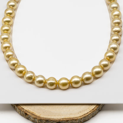 11-12mm Golden South Sea Pearl Near Round with Minor Blemishes, Natural Color Pearls for Jewelry Making, Full Strand, SKU # 3221GS