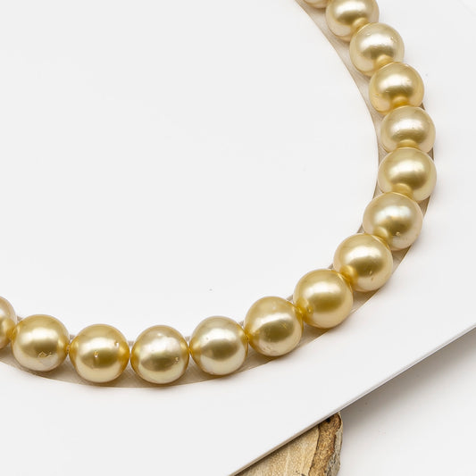 11-12mm Golden South Sea Pearl Near Round with Minor Blemishes, Natural Color Pearls for Jewelry Making, Full Strand, SKU # 3221GS
