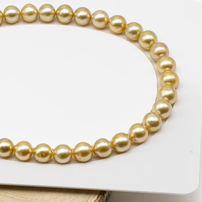 11-12mm Golden South Sea Pearl Near Round with Minor Blemishes, Natural Color Pearls for Jewelry Making, Full Strand, SKU # 3221GS