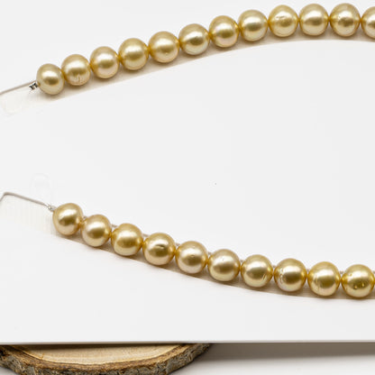 11-12mm Golden South Sea Pearl Near Round with Minor Blemishes, Natural Color Pearls for Jewelry Making, Full Strand, SKU # 3221GS