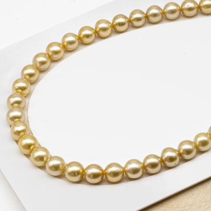 11-12mm Golden South Sea Pearl Near Round with Minor Blemishes, Natural Color Pearls for Jewelry Making, Full Strand, SKU # 3221GS