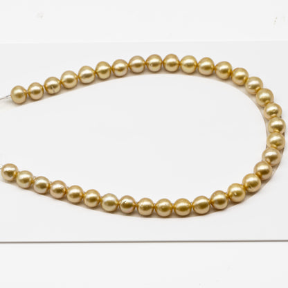11-12mm Golden South Sea Pearl Near Round with Minor Blemishes, Natural Color Pearls for Jewelry Making, Full Strand, SKU # 3222GS