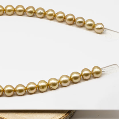 11-12mm Golden South Sea Pearl Near Round with Minor Blemishes, Natural Color Pearls for Jewelry Making, Full Strand, SKU # 3222GS