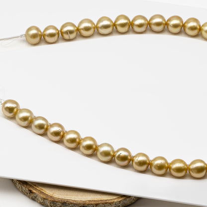 11-12mm Golden South Sea Pearl Near Round with Minor Blemishes, Natural Color Pearls for Jewelry Making, Full Strand, SKU # 3222GS