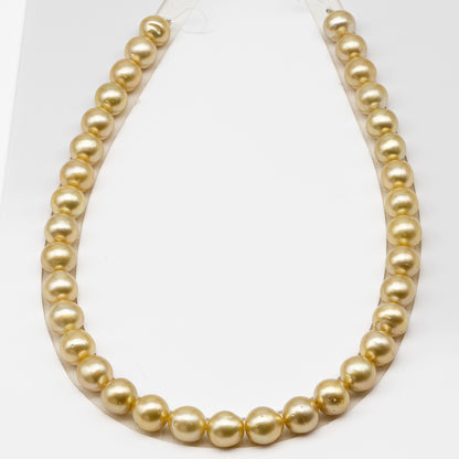 11-12mm Golden South Sea Pearl Near Round with Minor Blemishes, Natural Color Pearls for Jewelry Making, Full Strand, SKU # 3223GS