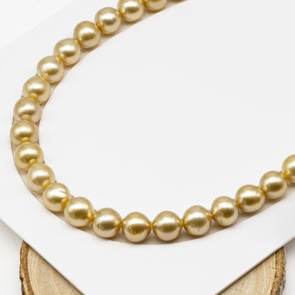 11-12mm Golden South Sea Pearl Near Round with Minor Blemishes, Natural Color Pearls for Jewelry Making, Full Strand, SKU # 3223GS