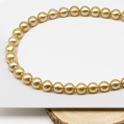 11-12mm Golden South Sea Pearl Near Round with Minor Blemishes, Natural Color Pearls for Jewelry Making, Full Strand, SKU # 3223GS