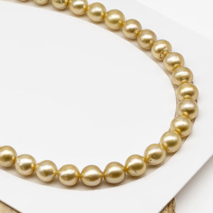11-12mm Golden South Sea Pearl Near Round with Minor Blemishes, Natural Color Pearls for Jewelry Making, Full Strand, SKU # 3223GS
