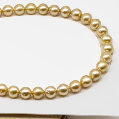 11-12mm Golden South Sea Pearl Near Round with Minor Blemishes, Natural Color Pearls for Jewelry Making, Full Strand, SKU # 3223GS