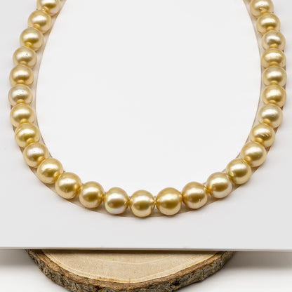 11-12mm Golden South Sea Pearl Near Round with Minor Blemishes, Natural Color Pearls for Jewelry Making, Full Strand, SKU # 3224GS