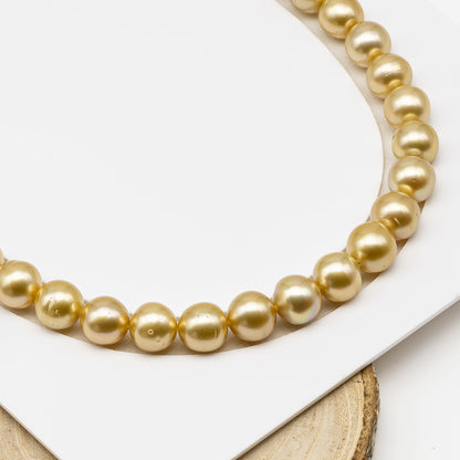 11-12mm Golden South Sea Pearl Near Round with Minor Blemishes, Natural Color Pearls for Jewelry Making, Full Strand, SKU # 3224GS