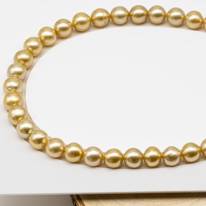 11-12mm Golden South Sea Pearl Near Round with Minor Blemishes, Natural Color Pearls for Jewelry Making, Full Strand, SKU # 3224GS