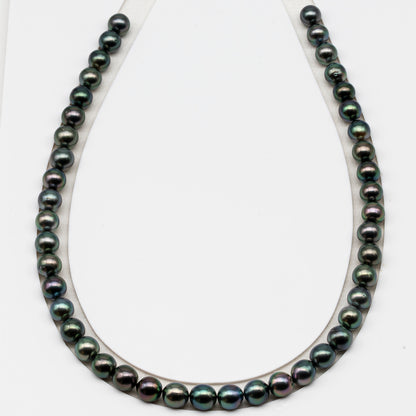 8-9mm Tahitian Pearl in Full Strand (No Hole), Natural Colors , Temporarily Strung Black Pearls for Jewelry Making, SKU # 3227TH
