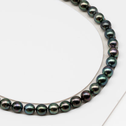 8-9mm Tahitian Pearl in Full Strand (No Hole), Natural Colors , Temporarily Strung Black Pearls for Jewelry Making, SKU # 3227TH