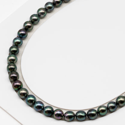 8-9mm Tahitian Pearl in Full Strand (No Hole), Natural Colors , Temporarily Strung Black Pearls for Jewelry Making, SKU # 3227TH