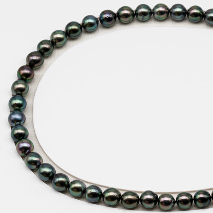 8-9mm Tahitian Pearl in Full Strand (No Hole), Natural Colors , Temporarily Strung Black Pearls for Jewelry Making, SKU # 3227TH