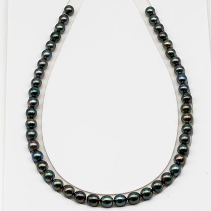 8-9mm Tahitian Pearl in Full Strand (No Hole), Natural Colors , Temporarily Strung Black Pearls for Jewelry Making, SKU # 3228TH