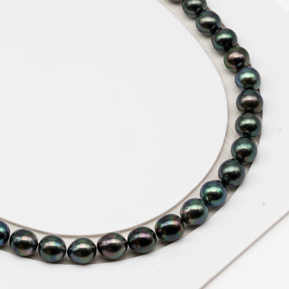 8-9mm Tahitian Pearl in Full Strand (No Hole), Natural Colors , Temporarily Strung Black Pearls for Jewelry Making, SKU # 3228TH