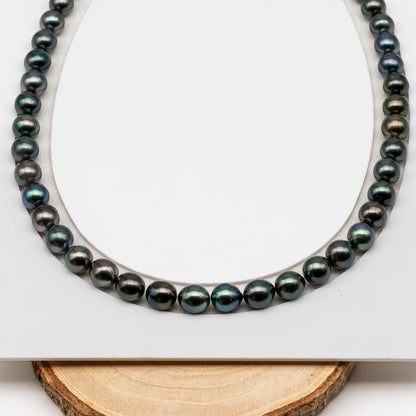 8-9mm Tahitian Pearl in Full Strand (No Hole), Natural Colors , Temporarily Strung Black Pearls for Jewelry Making, SKU # 3228TH