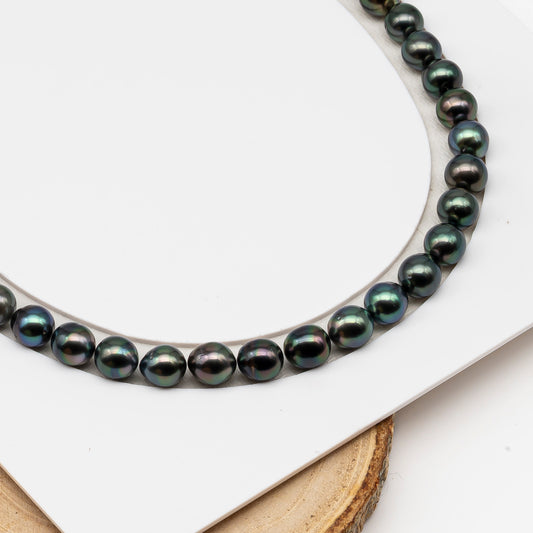 8-9mm Tahitian Pearl in Full Strand (No Hole), Natural Colors , Temporarily Strung Black Pearls for Jewelry Making, SKU # 3228TH