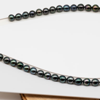 8-9mm Tahitian Pearl in Full Strand (No Hole), Natural Colors , Temporarily Strung Black Pearls for Jewelry Making, SKU # 3228TH