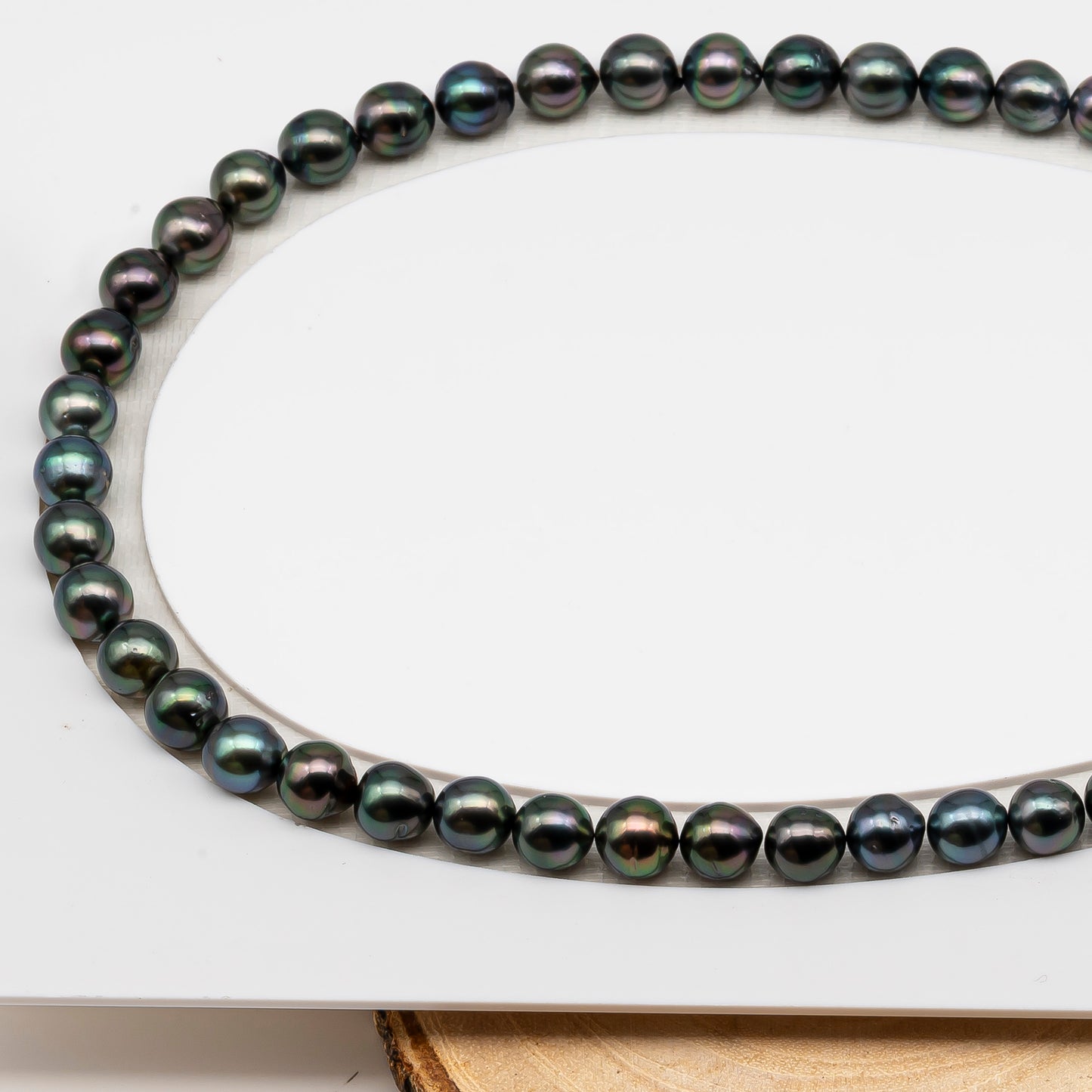 8-9mm Tahitian Pearl in Full Strand (No Hole), Natural Colors , Temporarily Strung Black Pearls for Jewelry Making, SKU # 3228TH