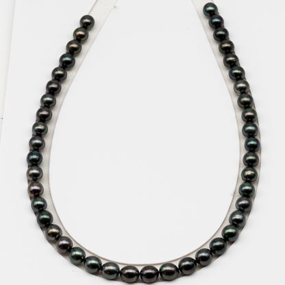 8-9mm Tahitian Pearl in Full Strand (No Hole), Natural Colors , Temporarily Strung Black Pearls for Jewelry Making, SKU # 3229TH