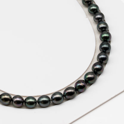 8-9mm Tahitian Pearl in Full Strand (No Hole), Natural Colors , Temporarily Strung Black Pearls for Jewelry Making, SKU # 3229TH