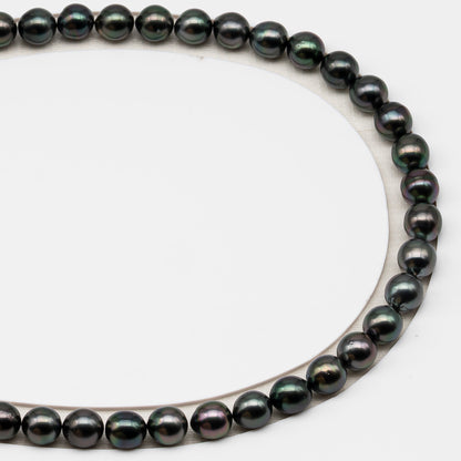 8-9mm Tahitian Pearl in Full Strand (No Hole), Natural Colors , Temporarily Strung Black Pearls for Jewelry Making, SKU # 3229TH